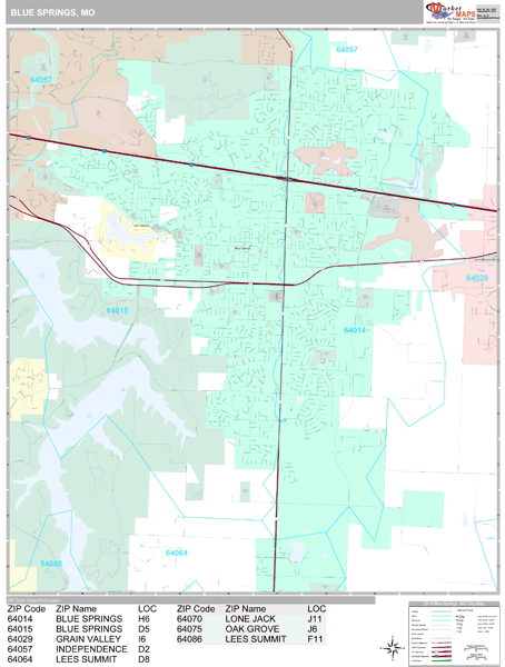 Blue Springs, MO Wall Map